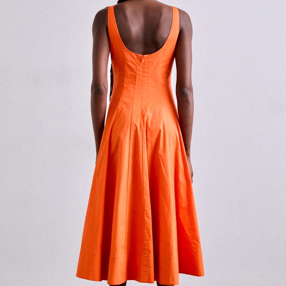 🌺🎉HP🎉🌺 NWT Staud Wells Midi Dress Tangerine - Picture 4 of 14
